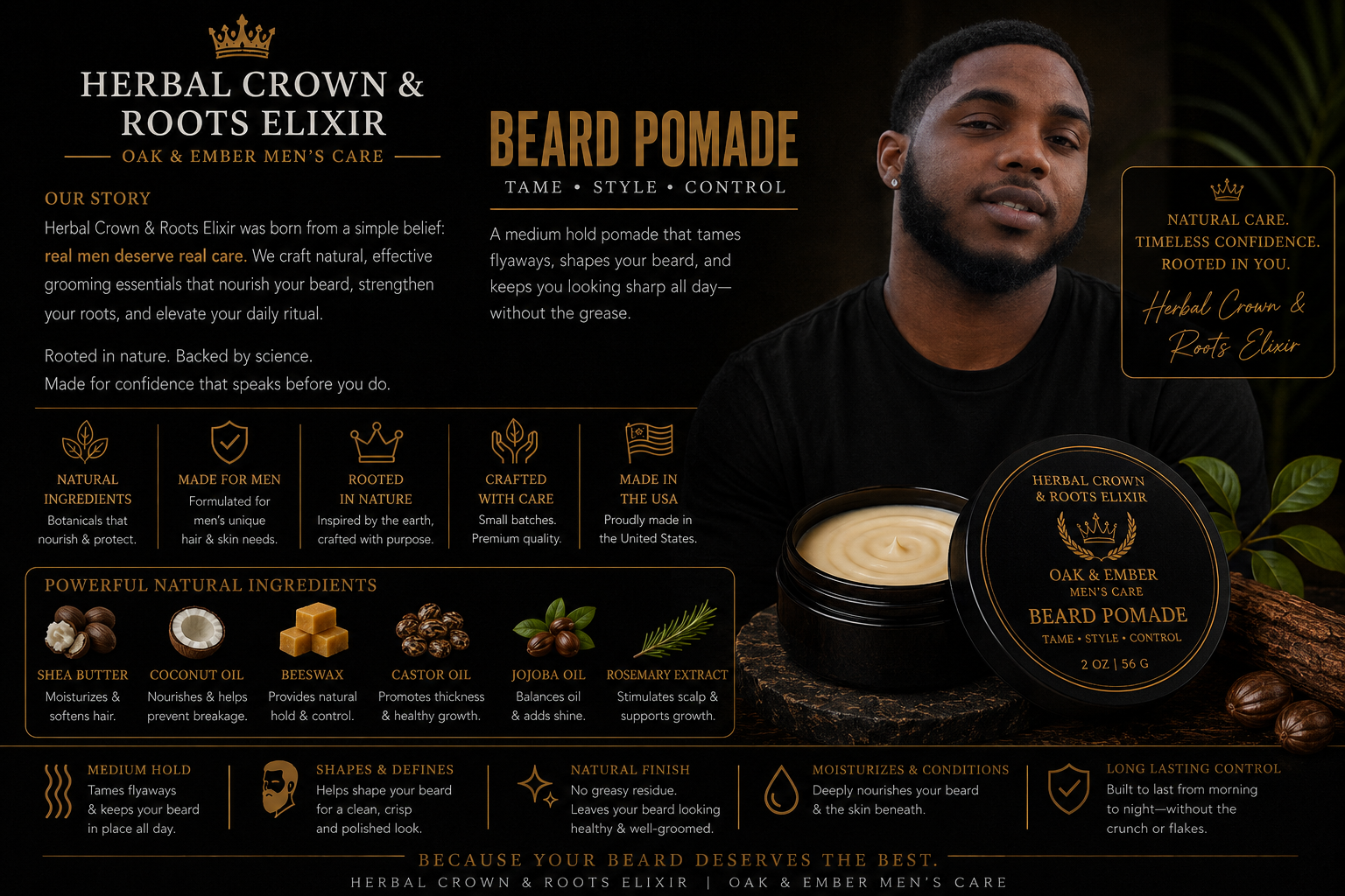 Herbal Crown & Roots — King’s Beard Conditioning Balm™ Softening & Moisture-Lock Seal for Full, Healthy Beards