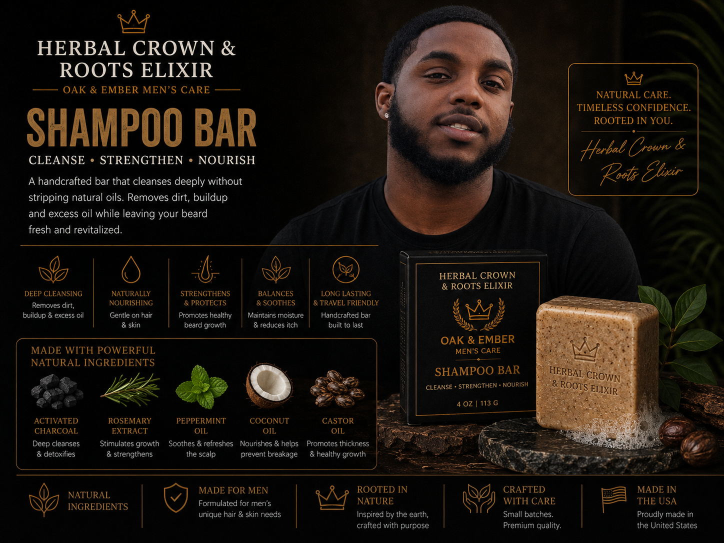 Herbal Crown & Roots — King’s Herbal Wash Bar™ Stimulating Hair & Beard Cleanse — Growth + Detox + Hydration
