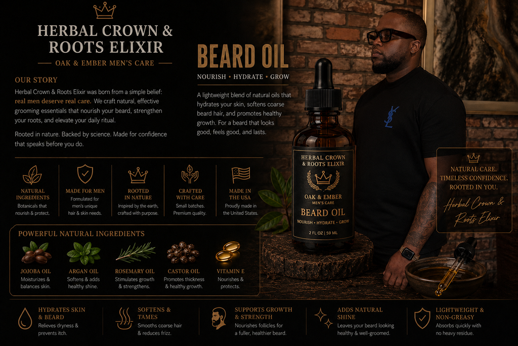 Herbal Crown & Roots — King’s Growth Elixir™ Ayurvedic Beard & Hair Growth Oil for Men — Strength • Thickness • Shine
