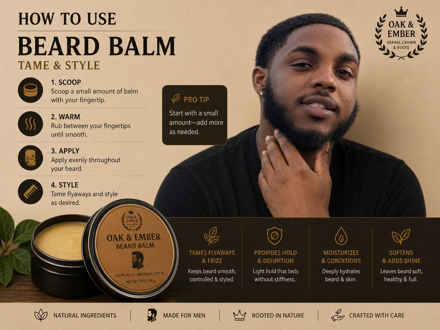 Herbal Crown & Roots — King’s Beard Conditioning Balm™ Softening & Moisture-Lock Seal for Full, Healthy Beards