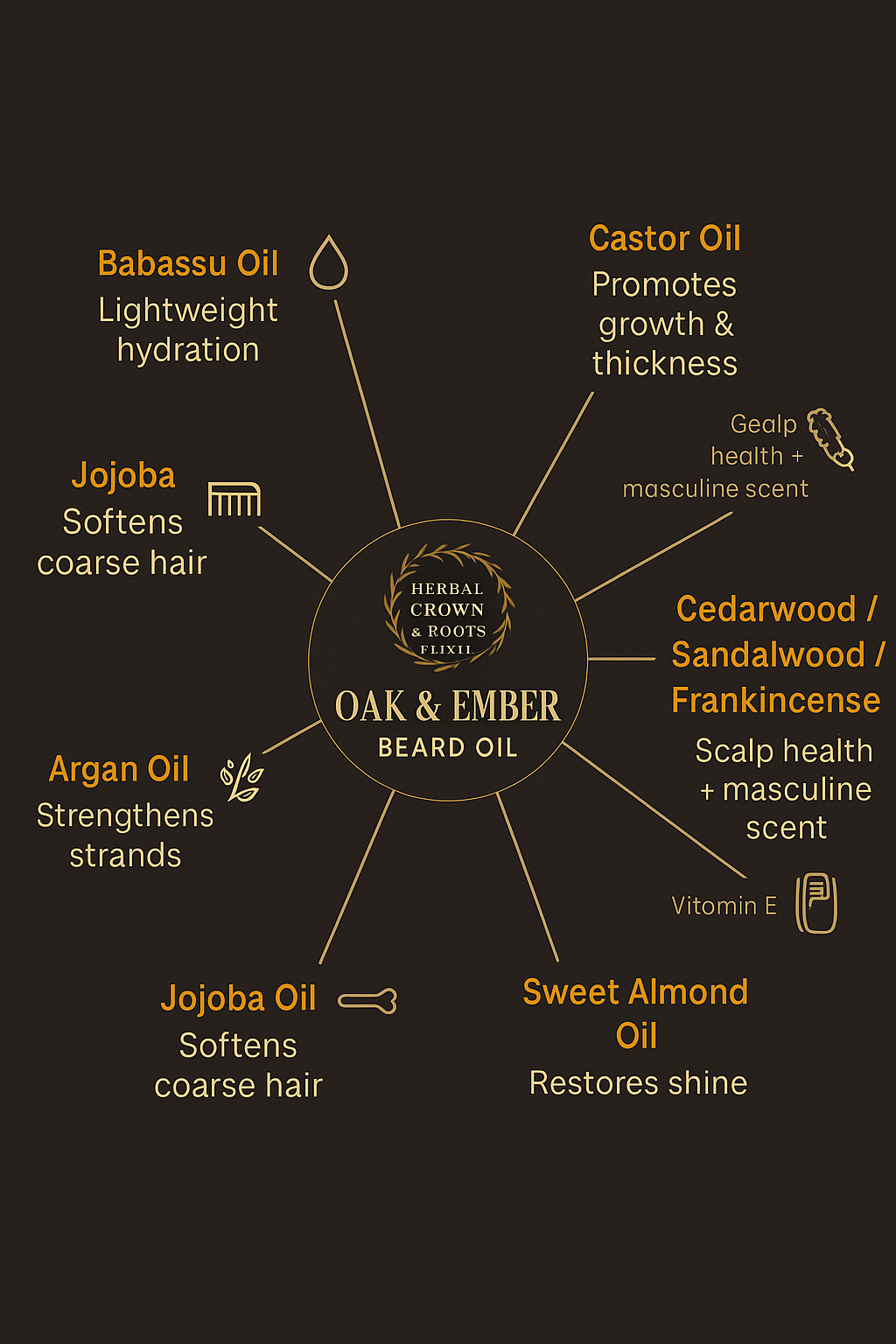 Herbal Crown & Roots — King’s Growth Elixir™ Ayurvedic Beard & Hair Growth Oil for Men — Strength • Thickness • Shine