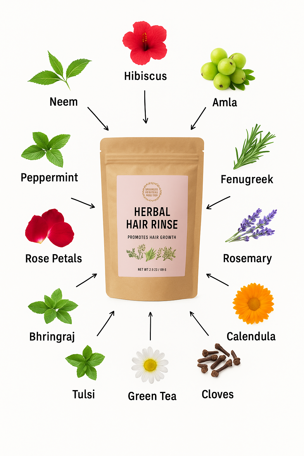 Ayurvedic Hair Growth Duo — Herbal Tea Rinse + Growth Oil Bundle Strength • Detox • Scalp Nourish