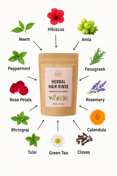 Ayurvedic Hair Growth Duo — Herbal Tea Rinse + Growth Oil Bundle Strength • Detox • Scalp Nourish