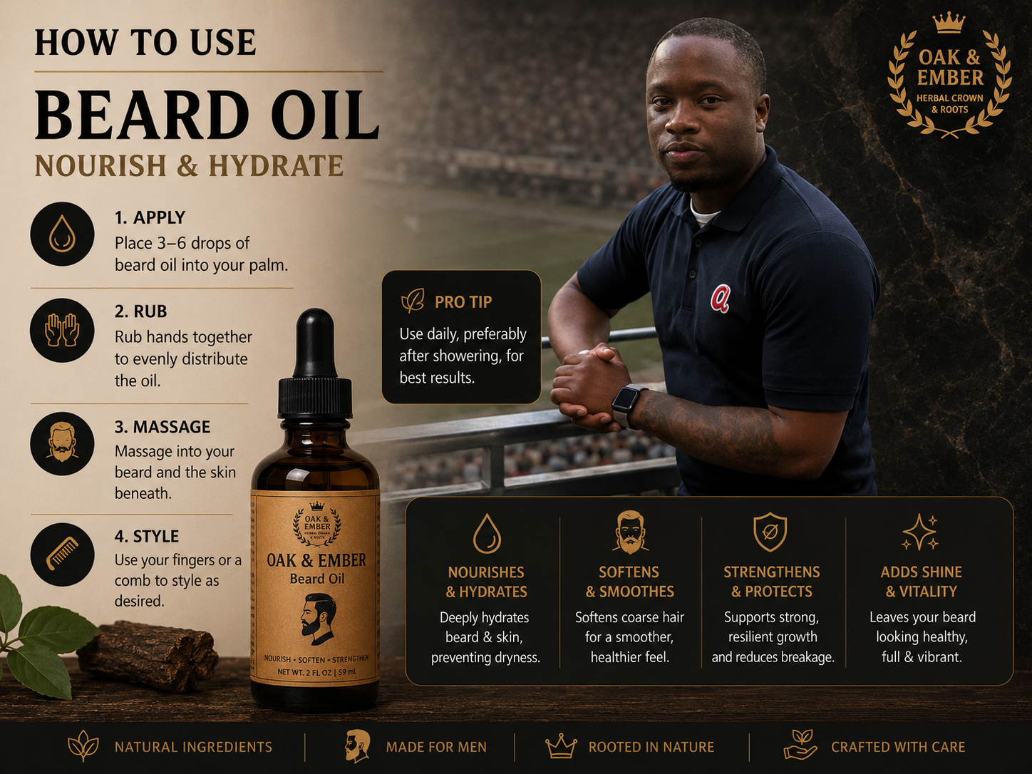 Herbal Crown & Roots — King’s Growth Elixir™ Ayurvedic Beard & Hair Growth Oil for Men — Strength • Thickness • Shine