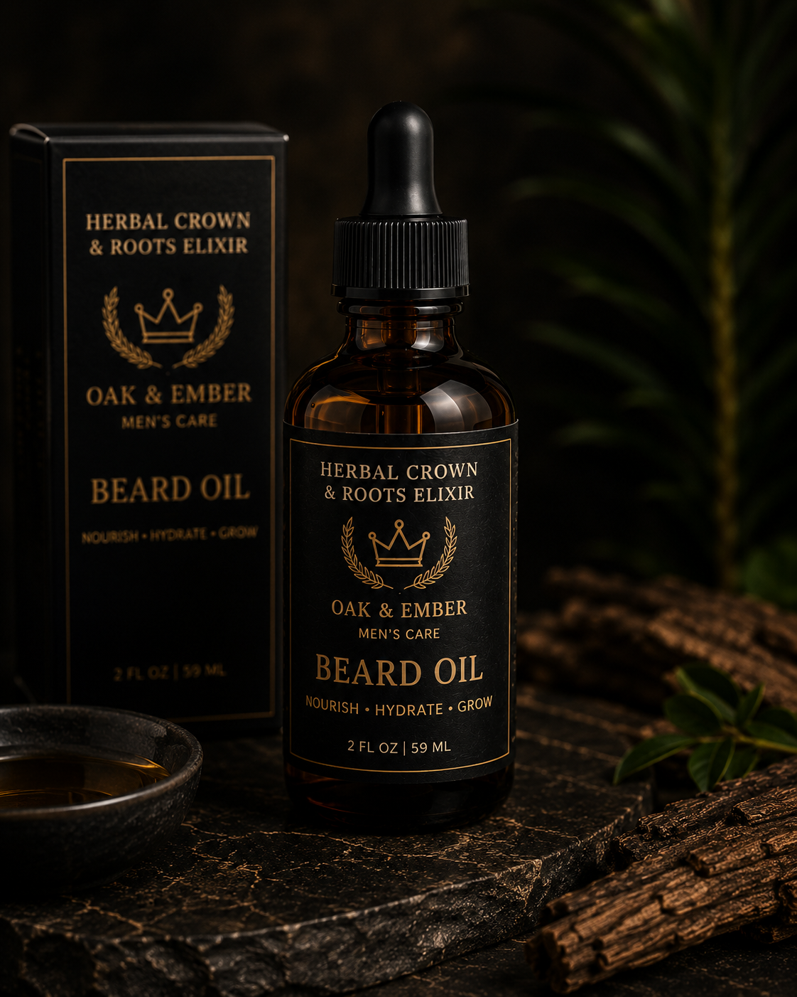 Herbal Crown & Roots — King’s Growth Elixir™ Ayurvedic Beard & Hair Growth Oil for Men — Strength • Thickness • Shine