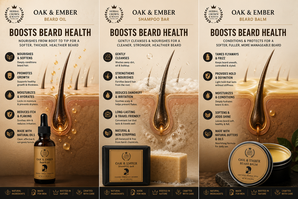 King’s Grooming Growth Kit — Herbal Beard & Hair Strength System Natural Ayurvedic Growth Oil + Beard Balm + Stimulating Shampoo Bar