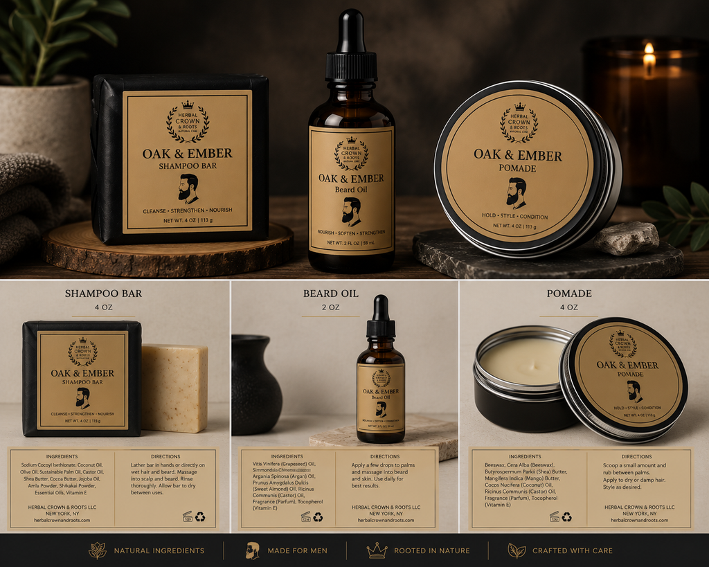 King’s Grooming Growth Kit — Herbal Beard & Hair Strength System Natural Ayurvedic Growth Oil + Beard Balm + Stimulating Shampoo Bar