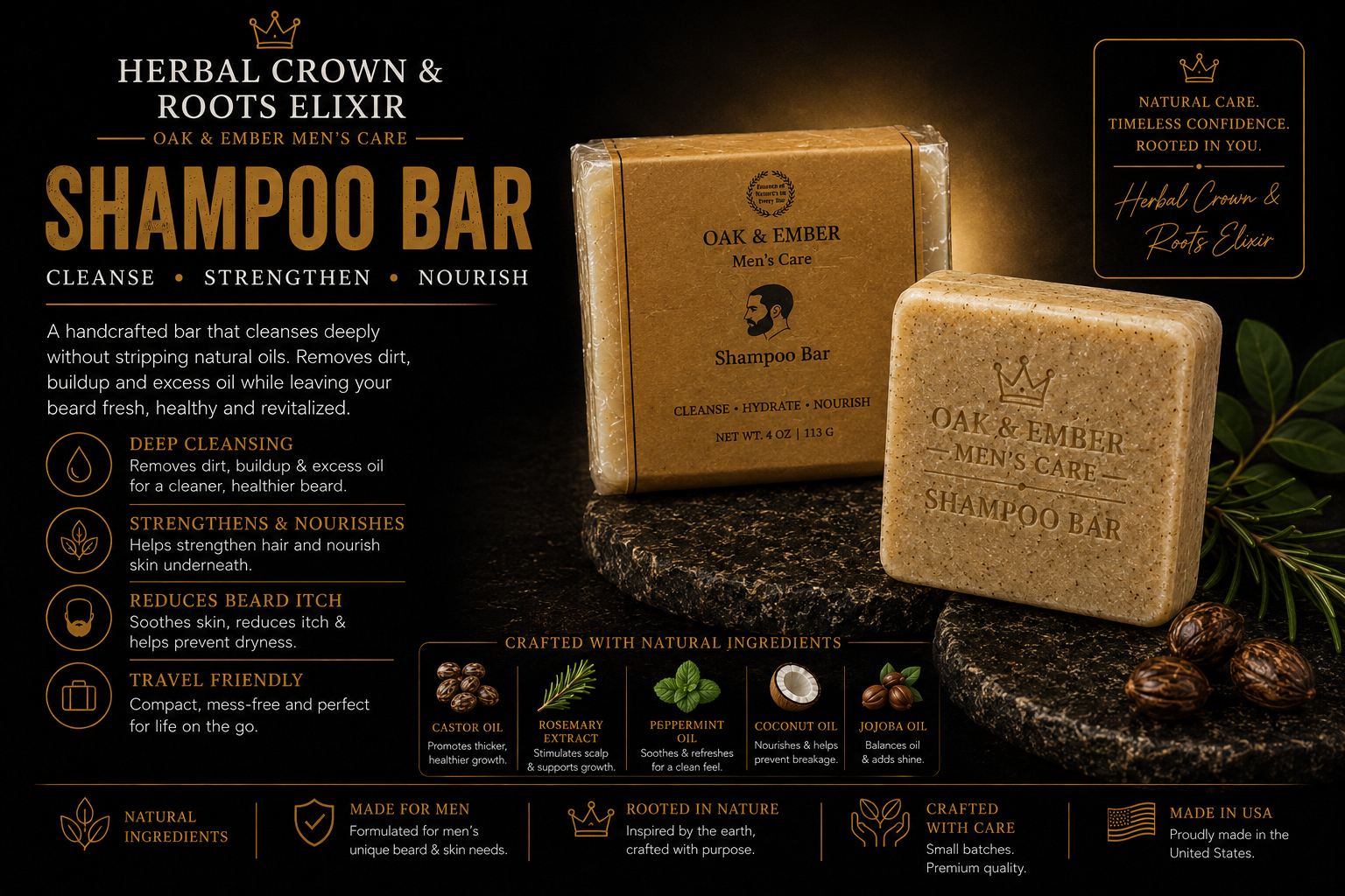 Oak & Ember Shampoo Bar | Cleanse • Strengthen • Nourish